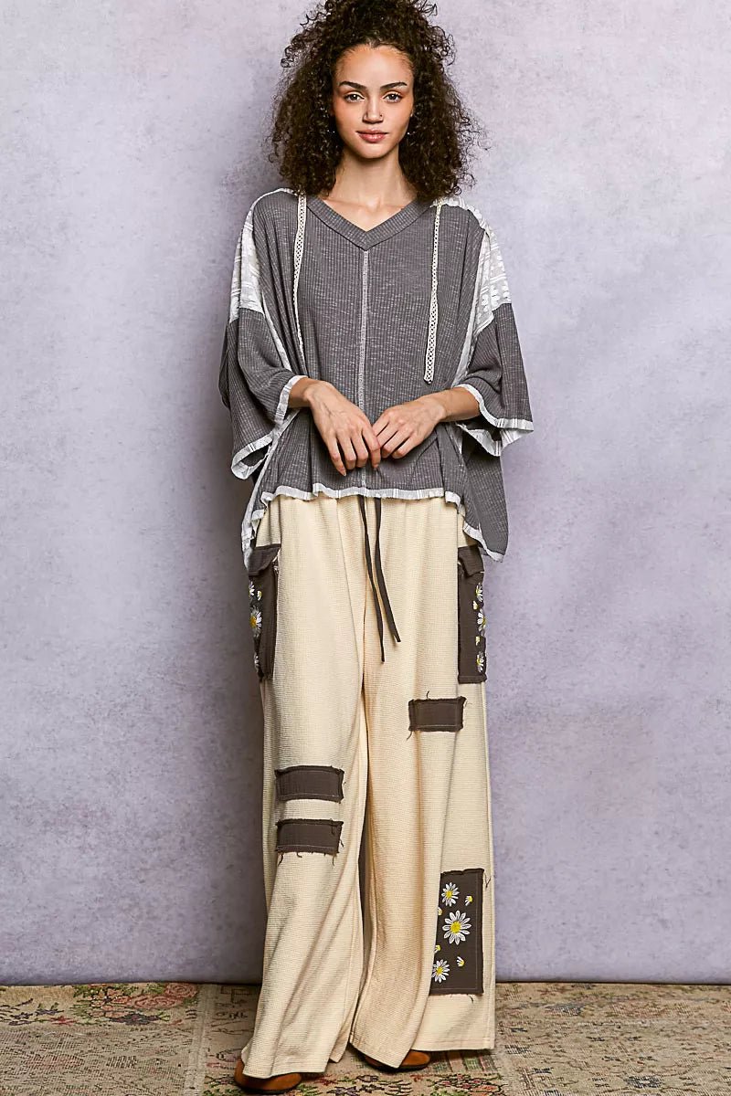 POL Short Sleeve Hoodie Top with Lace Detail - Chandeliers Boutique ny