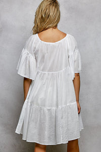 POL Tied Tassel Embroidery Half Flared Sleeve Mini Dress - Chandeliers Boutique ny