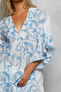 POL Tiered Ruffled Printed 3/4 Sleeve Mini Dress - Chandeliers Boutique ny