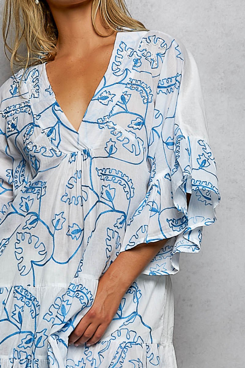 POL Tiered Ruffled Printed 3/4 Sleeve Mini Dress - Chandeliers Boutique ny