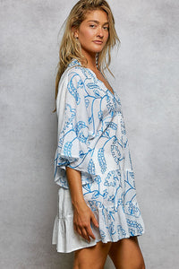 POL Tiered Ruffled Printed 3/4 Sleeve Mini Dress - Chandeliers Boutique ny