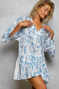 POL Tiered Ruffled Printed 3/4 Sleeve Mini Dress - Chandeliers Boutique ny