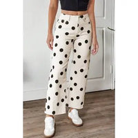 Polka Dot Print Wide Leg Ankle-Length Jeans - Chandeliers Boutique ny