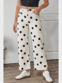 Polka Dot Print Wide Leg Ankle-Length Jeans - Chandeliers Boutique ny