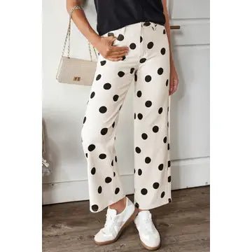 Polka Dot Print Wide Leg Ankle-Length Jeans - Chandeliers Boutique ny