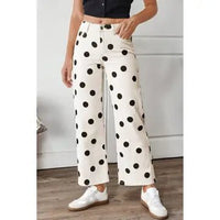Polka Dot Print Wide Leg Ankle-Length Jeans - Chandeliers Boutique ny