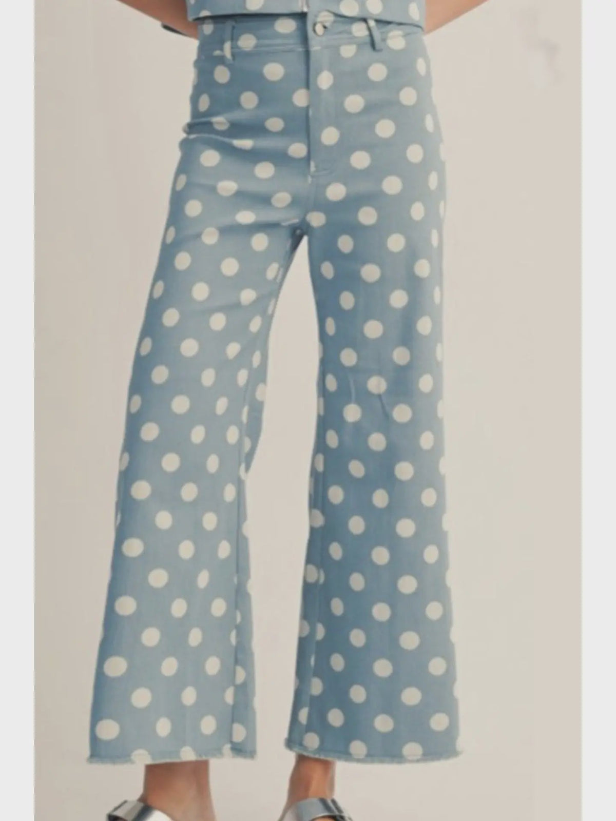 Polka Dot Wide Leg High Waist Jeans - Chandeliers Boutique ny