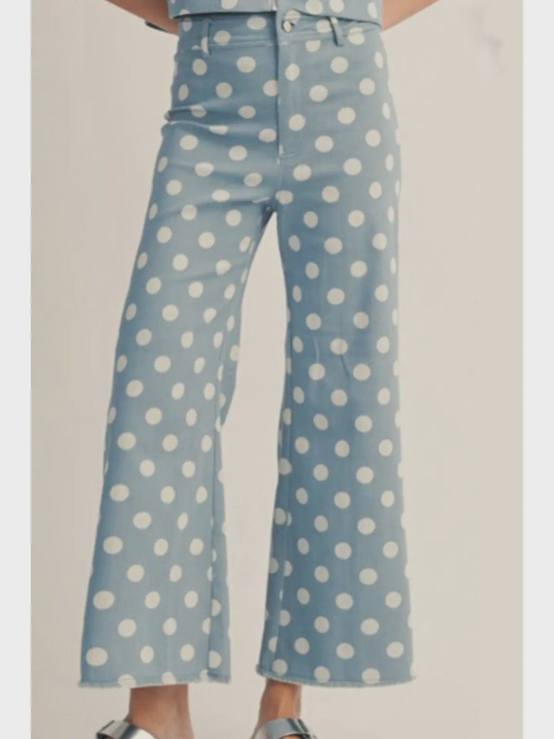 Polka Dot Wide Leg High Waist Jeans - Chandeliers Boutique ny