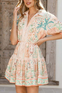 Printed Puff Sleeve Mini Dress - Chandeliers Boutique ny
