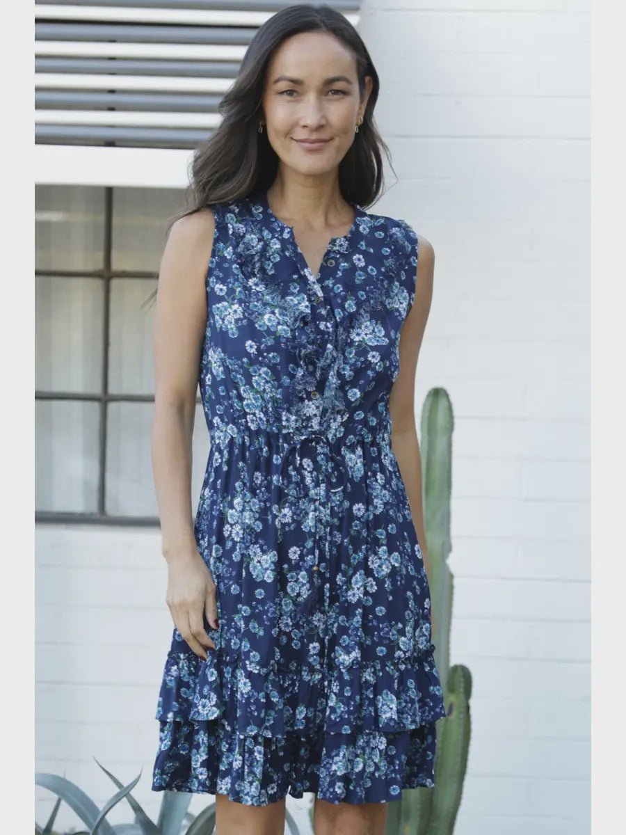 Printed Tank Dress with Ruffles - Chandeliers Boutique ny