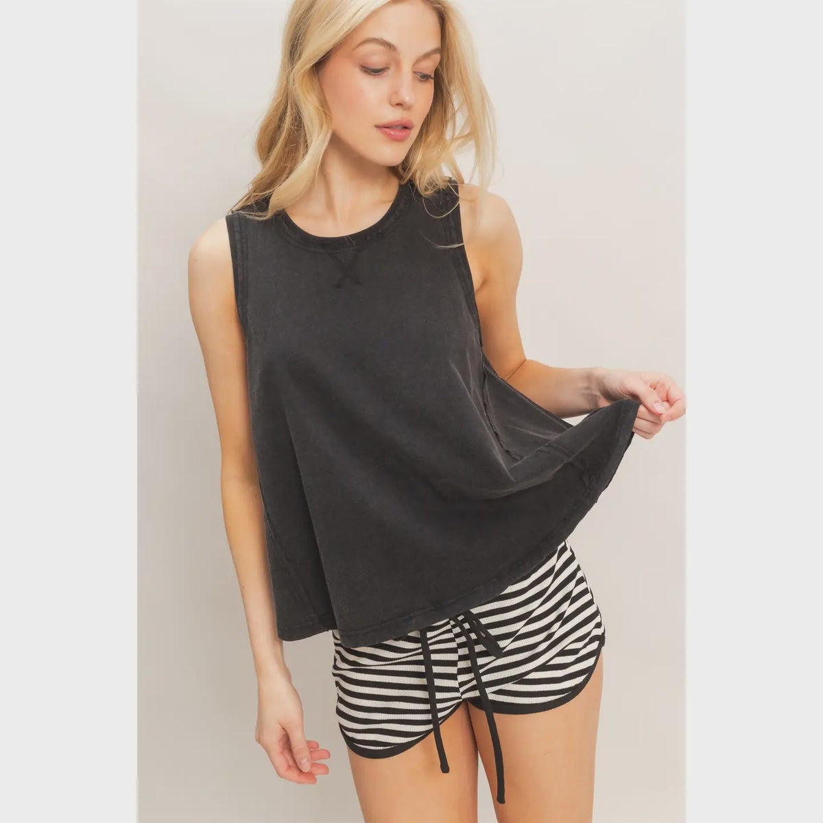 Raw Edge Details Sleeveless Washed Top - Chandeliers Boutique ny