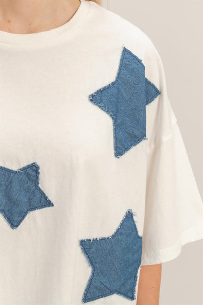 Raw Edge Star Patch Top - Chandeliers Boutique ny