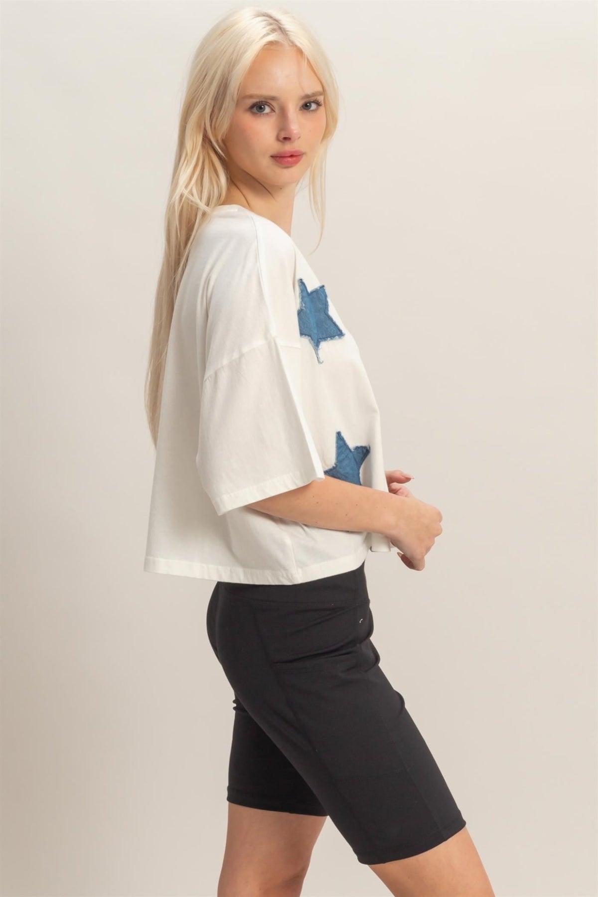 Raw Edge Star Patch Top - Chandeliers Boutique ny