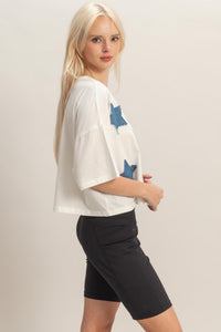 Raw Edge Star Patch Top - Chandeliers Boutique ny