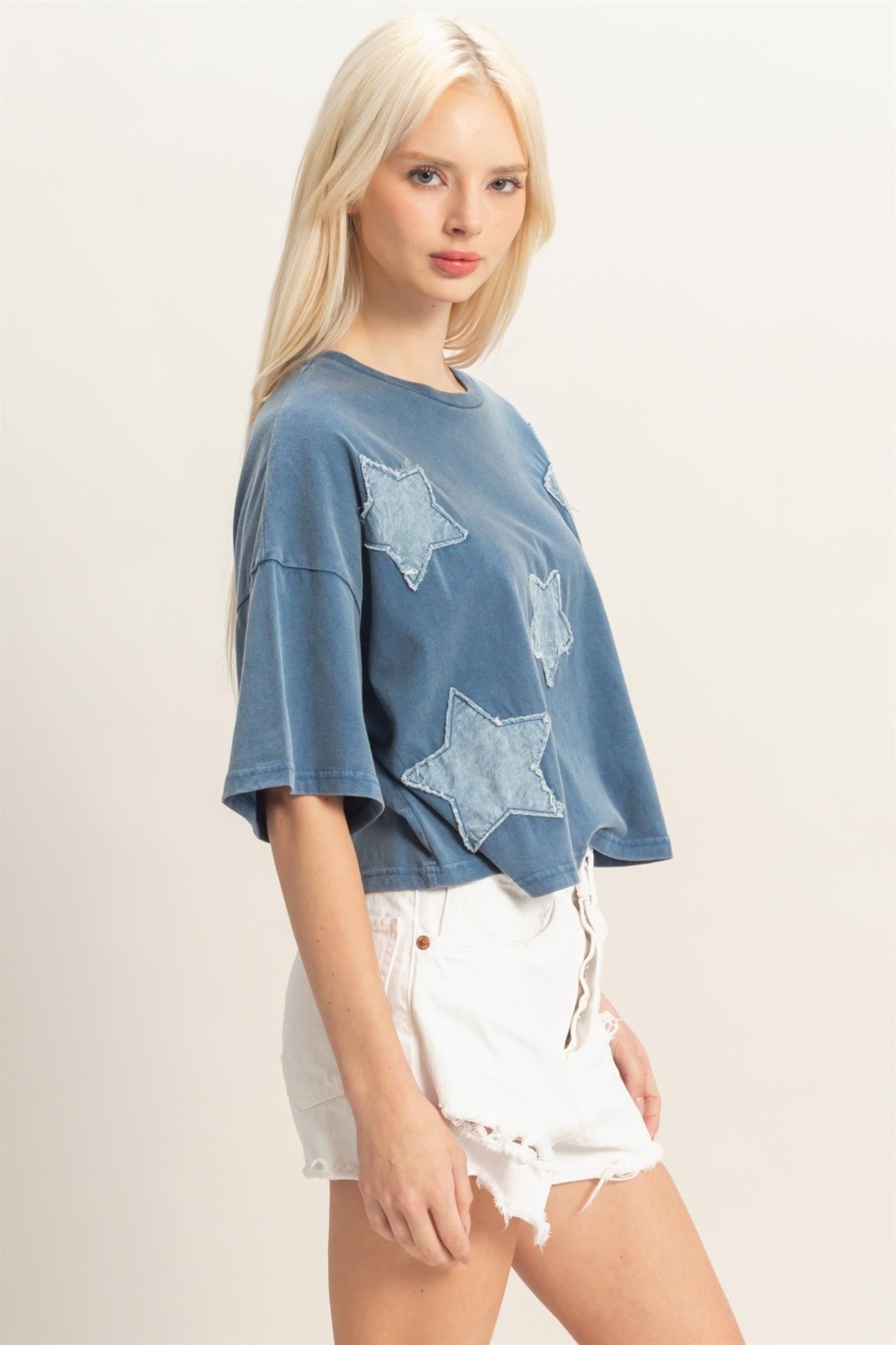 Raw Edge Star Patch Top - Chandeliers Boutique ny
