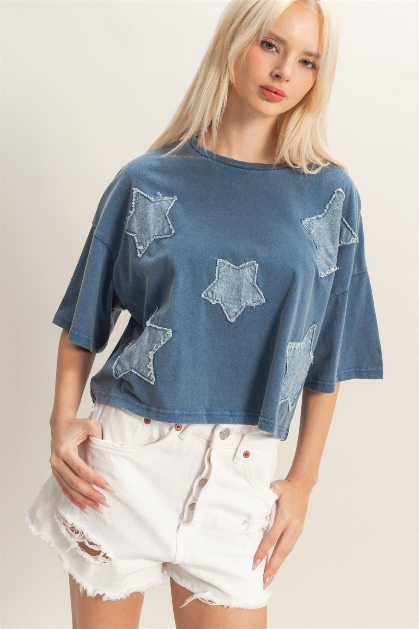 Raw Edge Star Patch Top - Chandeliers Boutique ny