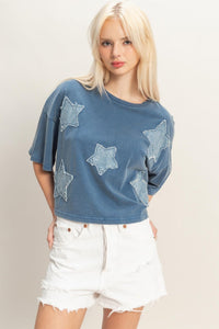 Raw Edge Star Patch Top - Chandeliers Boutique ny