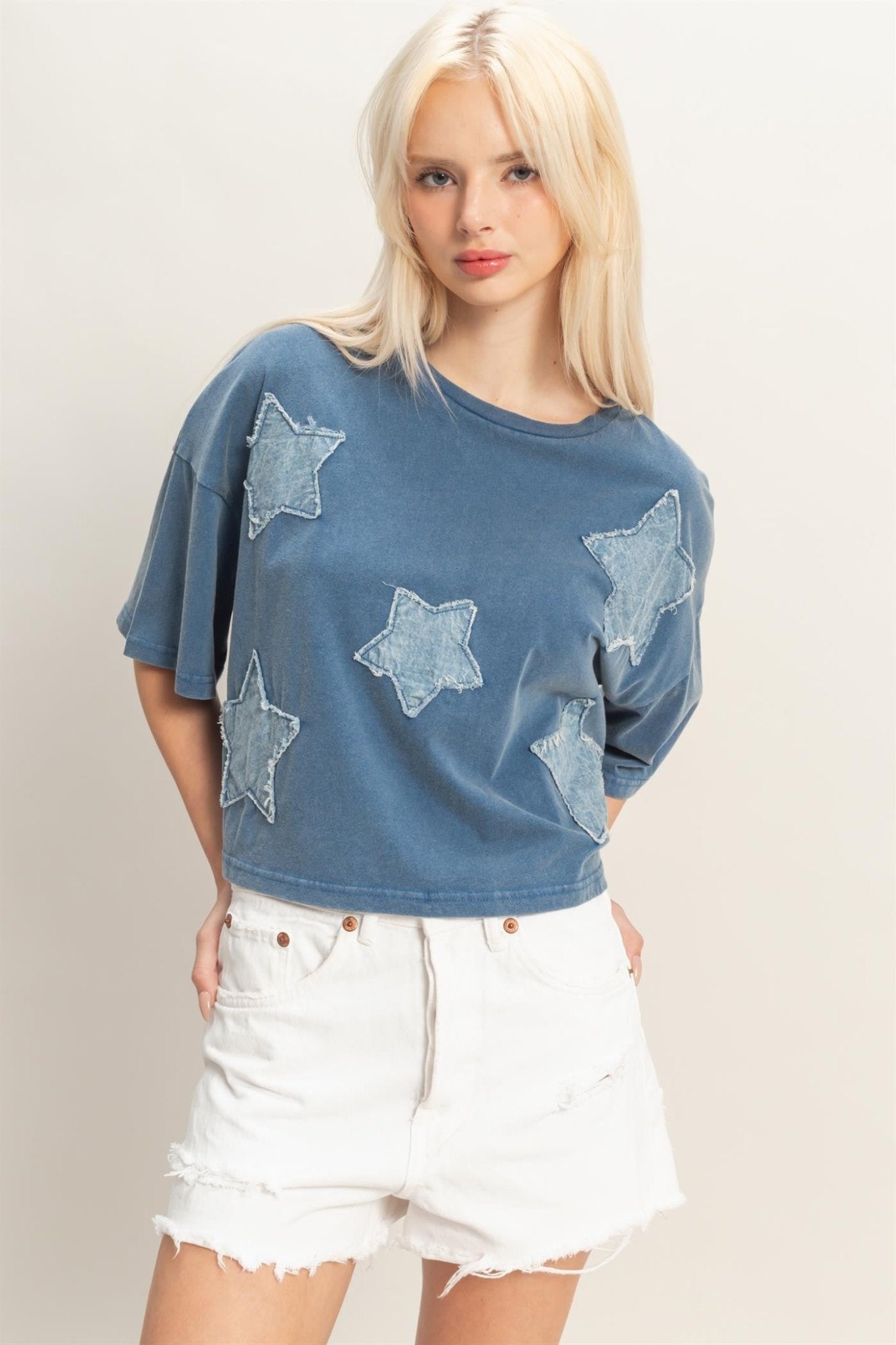Raw Edge Star Patch Top - Chandeliers Boutique ny