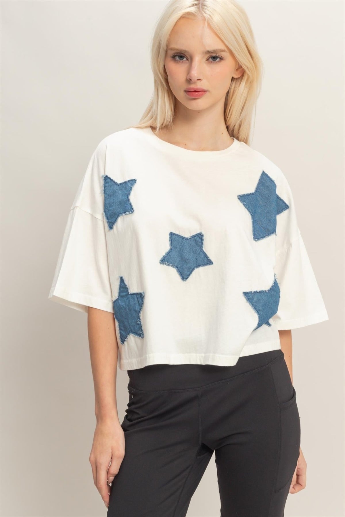 Raw Edge Star Patch Top - Chandeliers Boutique ny