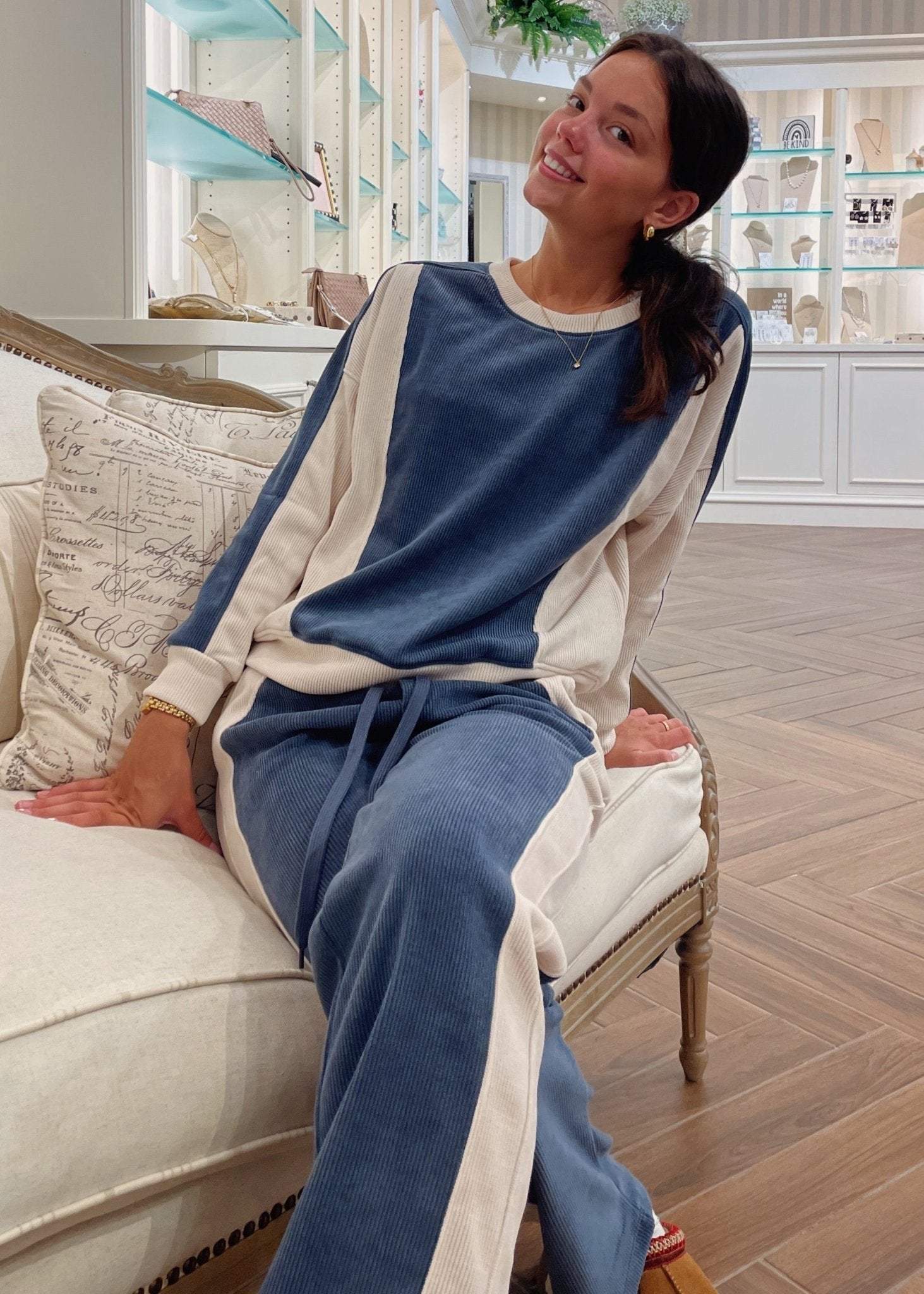 Relaxed Colorblock Corduroy Pullover Top - Chandeliers Boutique ny