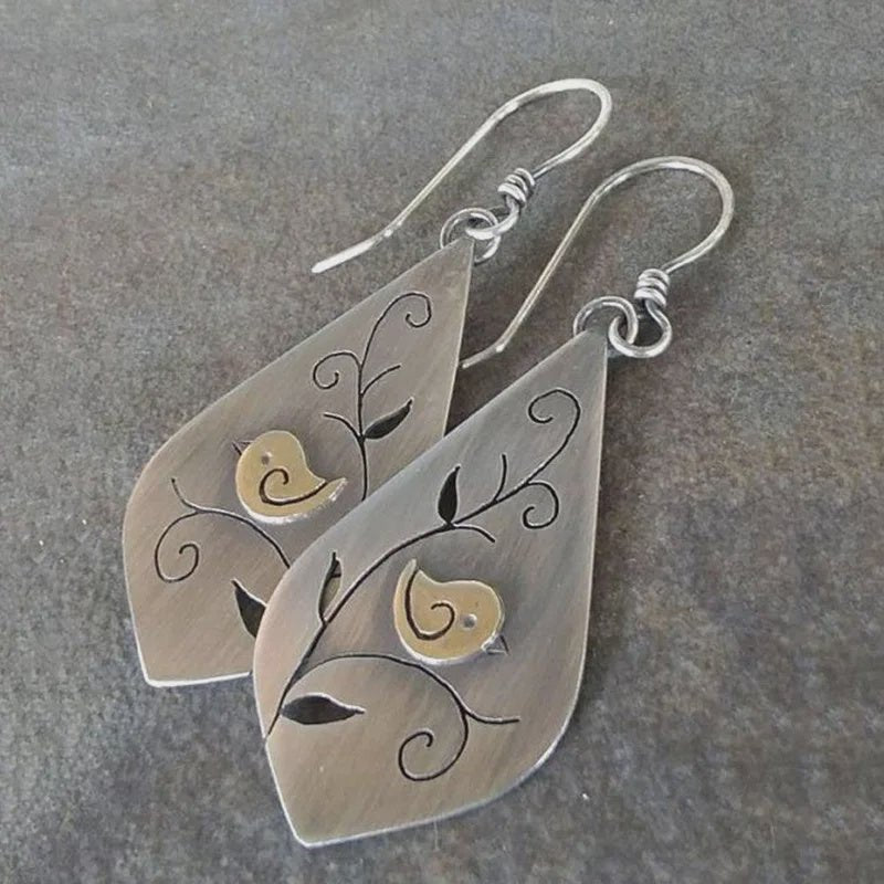 Retro Bird On Vine Earring - Chandeliers Boutique ny