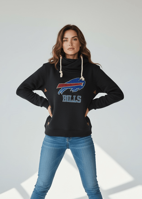 Rhinestone Bills Cowl Neck Sweatshirt - Chandeliers Boutique ny