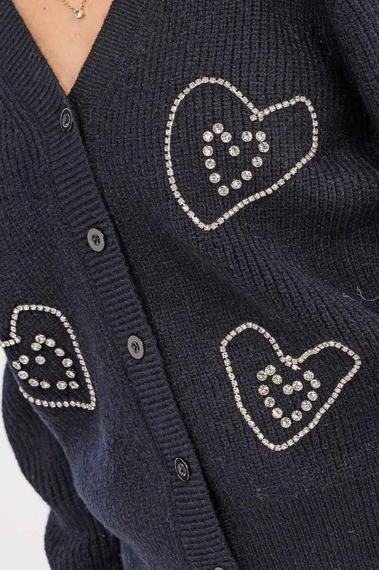 Rhinestone Detail Button Down Knit Cardigan - Chandeliers Boutique ny