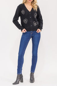Rhinestone Detail Button Down Knit Cardigan - Chandeliers Boutique ny