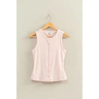 Ribbed Button Front Tank Top - Chandeliers Boutique ny