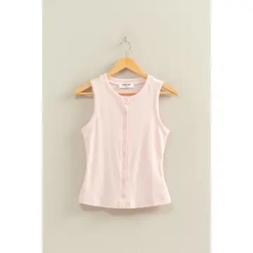 Ribbed Button Front Tank Top - Chandeliers Boutique ny