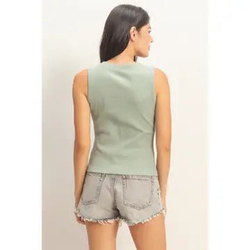 Ribbed Button Front Tank Top - Chandeliers Boutique ny