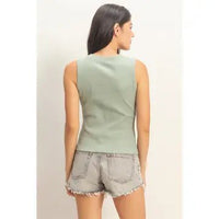 Ribbed Button Front Tank Top - Chandeliers Boutique ny