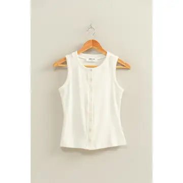 Ribbed Button Front Tank Top - Chandeliers Boutique ny