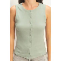 Ribbed Button Front Tank Top - Chandeliers Boutique ny