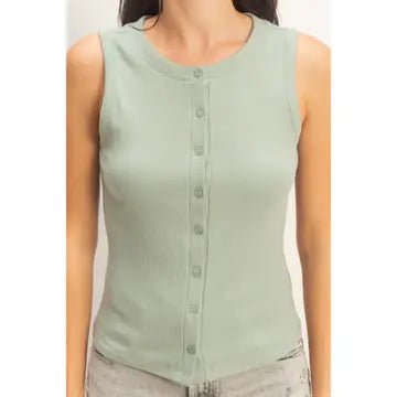 Ribbed Button Front Tank Top - Chandeliers Boutique ny