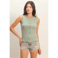Ribbed Button Front Tank Top - Chandeliers Boutique ny