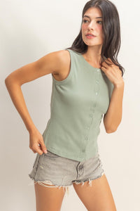 Ribbed Button Front Tank Top - Chandeliers Boutique ny