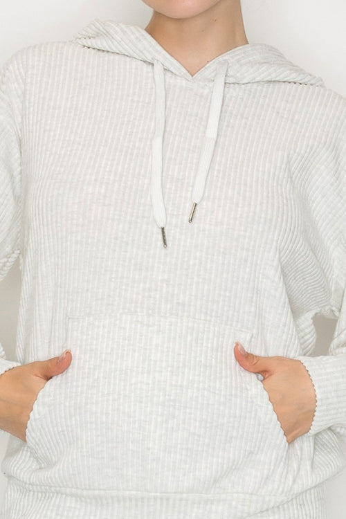 Ribbed Hoodie Pocketed Sweatshirt - Chandeliers Boutique ny
