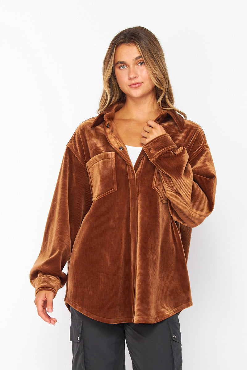 Ribbed Velour Mountain Side Shacket - Chandeliers Boutique ny