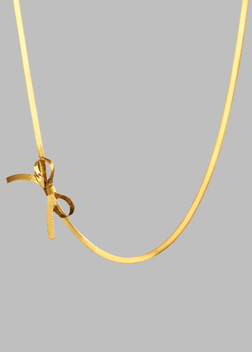 Ribbon Bow Necklace 18k Plated - Chandeliers Boutique ny
