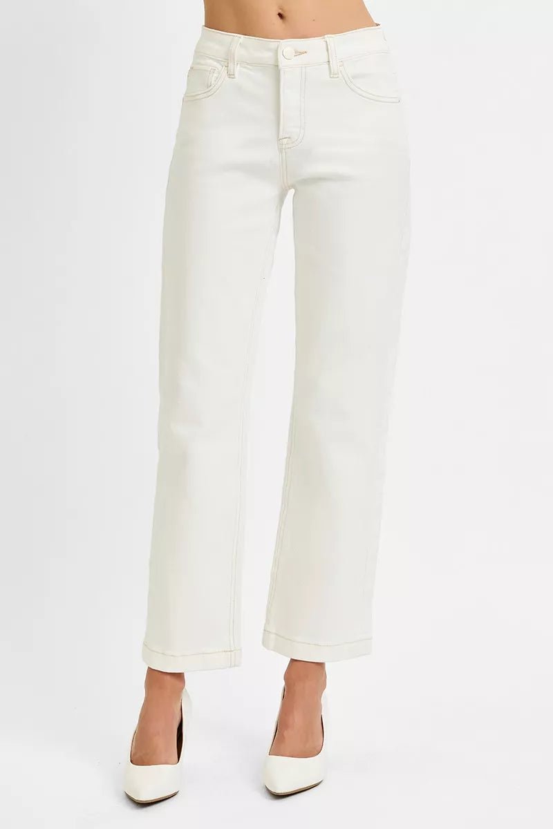 RISEN Full Size Tummy Control Mid Rise Ankle Straight Jeans Plus Size - Chandeliers Boutique ny