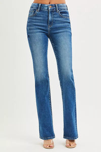 RISEN High Rise Bootcut Jeans With Distressed Details - Chandeliers Boutique ny
