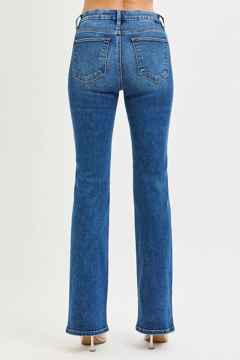 RISEN High Rise Bootcut Jeans With Distressed Details - Chandeliers Boutique ny