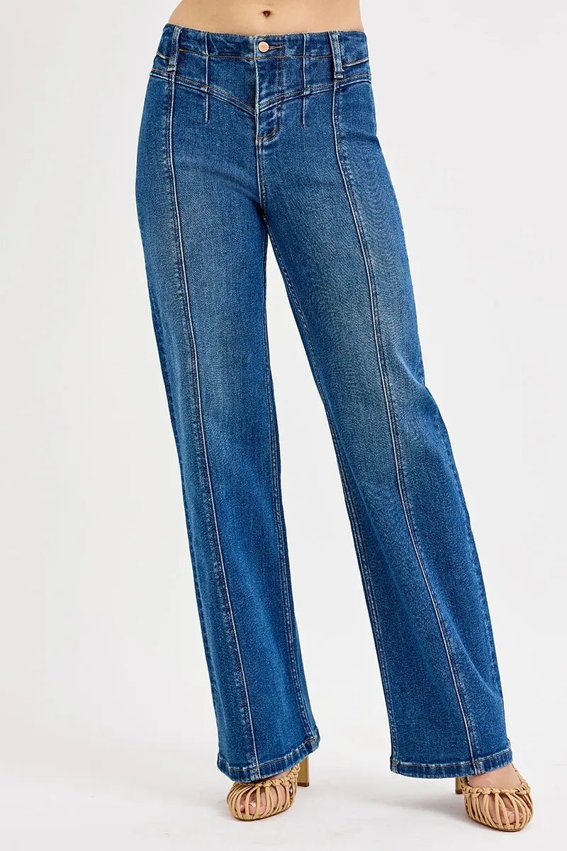 RISEN Seam Detail Wide Leg Jeans - Chandeliers Boutique ny
