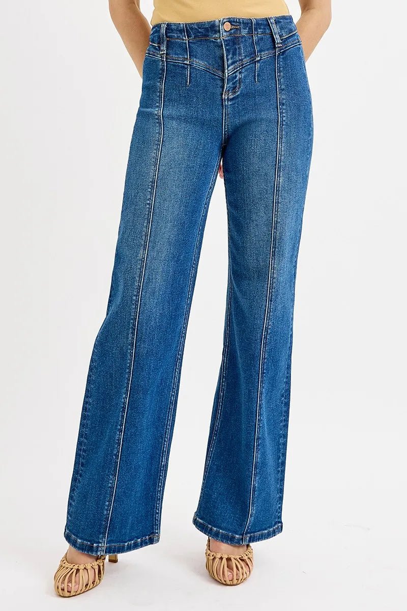 RISEN Seam Detail Wide Leg Jeans - Chandeliers Boutique ny