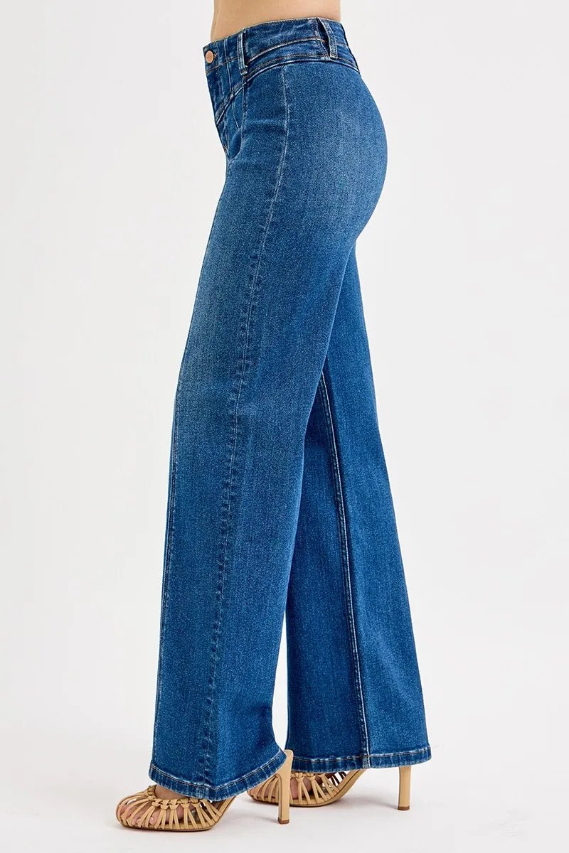 RISEN Seam Detail Wide Leg Jeans - Chandeliers Boutique ny