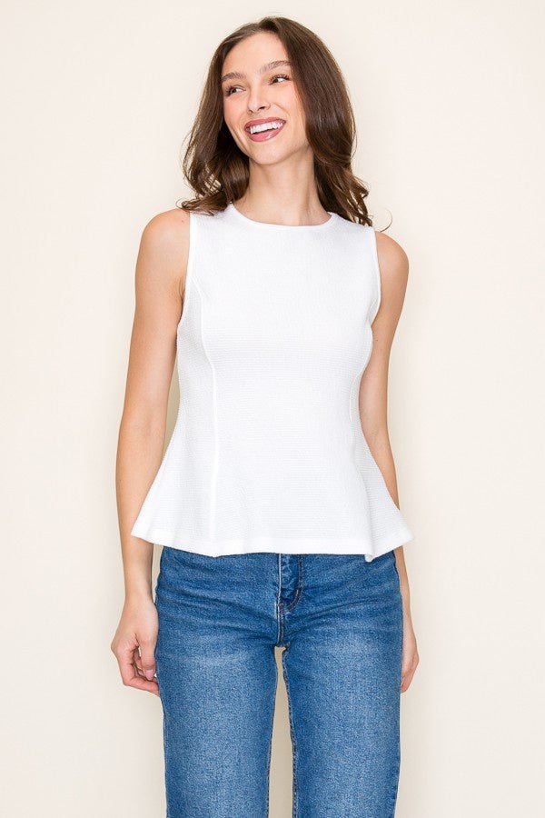 Round Neck S/l Peplum Cloudy Knit Top - Chandeliers Boutique ny