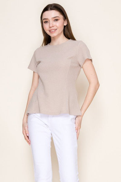 Round Neck S/l Peplum Cloudy Knit Top - Chandeliers Boutique ny