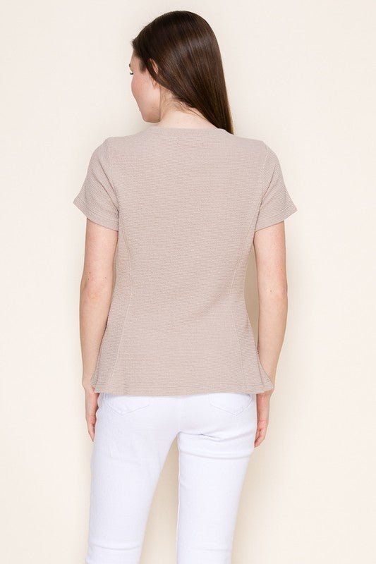 Round Neck S/l Peplum Cloudy Knit Top - Chandeliers Boutique ny