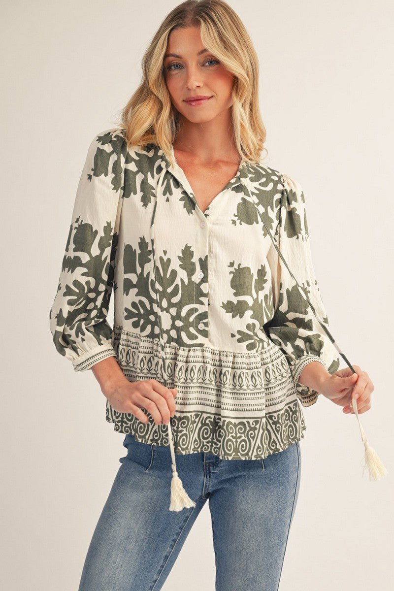 Ruffle Hem Keyhole Tie Top - Chandeliers Boutique ny